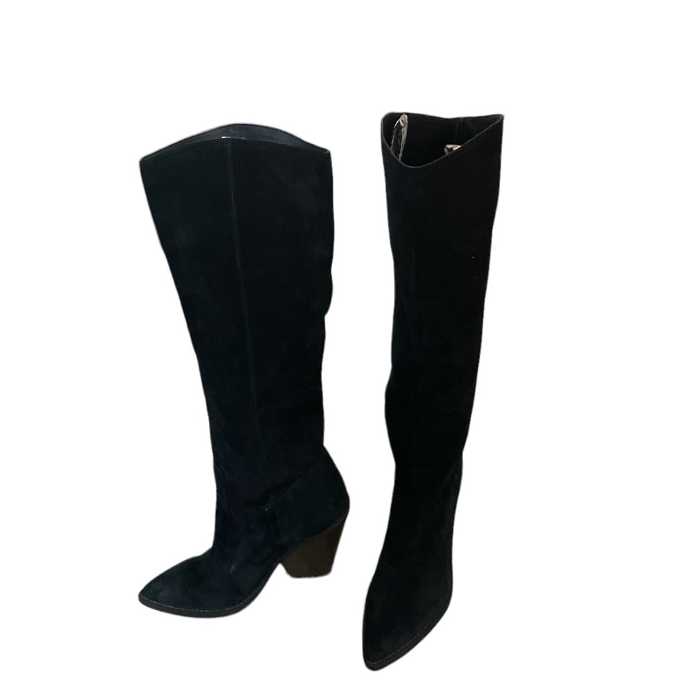 New Sam Edelman 6 M Indigo Pointed Toe Knee High Boot Womens Black Suede EUC